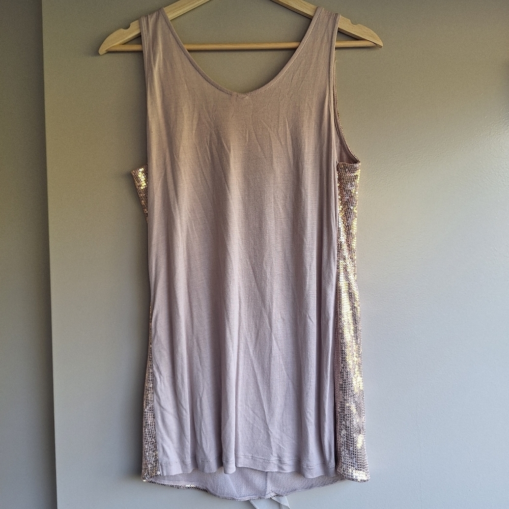 Kische Rose Gold Sequin Ruffle Sleeveless Top Dress L - Picture 3 of 4